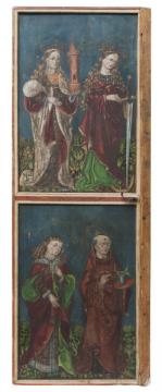 Zadná strana krídla hore: Sv. Barbora a Sv. Katarína, dole: Sv. Vojtech a Sv. Benedikt, stav po odstránení premalieb a vyčistení.
Zadná strana krídla hore: Sv. Barbora a Sv. Katarína, dole: Sv. Vojtech a Sv. Benedikt, stav po odstránení premalieb a vyčistení.